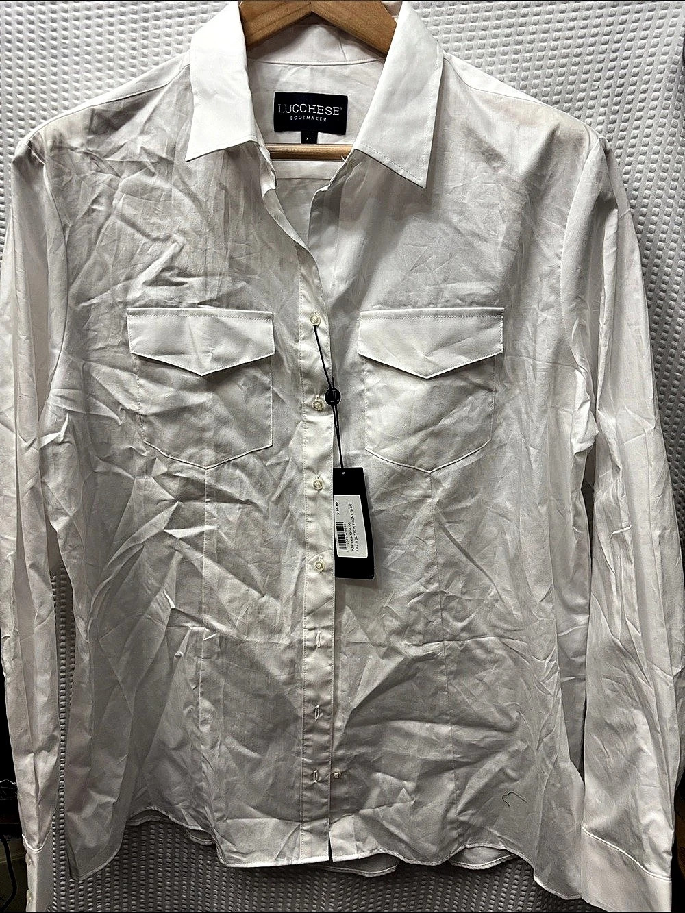Lucchese Men's Cotton Button Down Shirt in White XL NWT